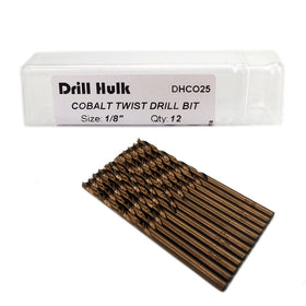 Drill Hulk 1/8-inch cobalt drill bit set in case for hard metals delivering durable performance.