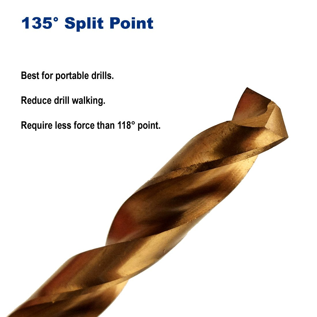 135-degree split point detail on Drill Hulk bit