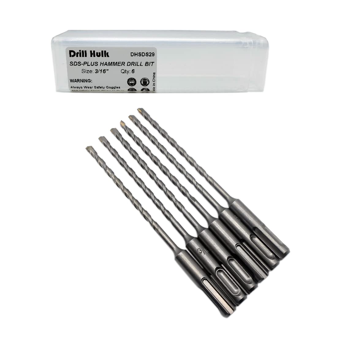 Drill Hulk 3/16-inch carbide-tipped SDS-Plus bit for concrete drilling.