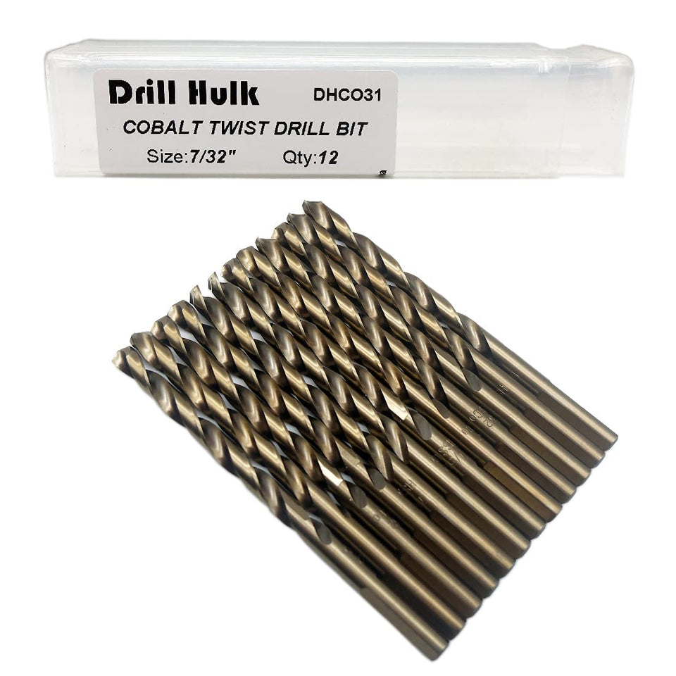 Drill Hulk 7/32-inch cobalt drill bit in case for precise metal drilling.