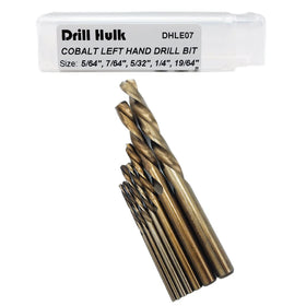 Drill Hulk cobalt left-hand bit 5/64 in for damaged bolt removal in a sturdy case.