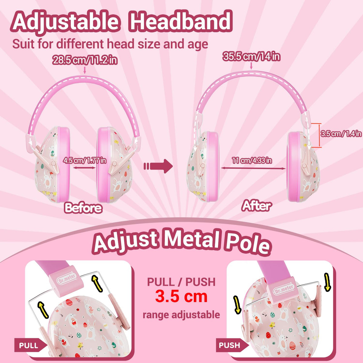 Dr.meter ear muffs adjustable headband fits all ages