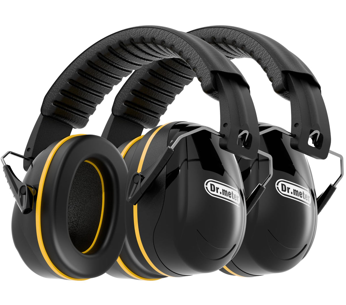 Dr.meter hearing protection earmuffs folded compact for easy storage and transport.