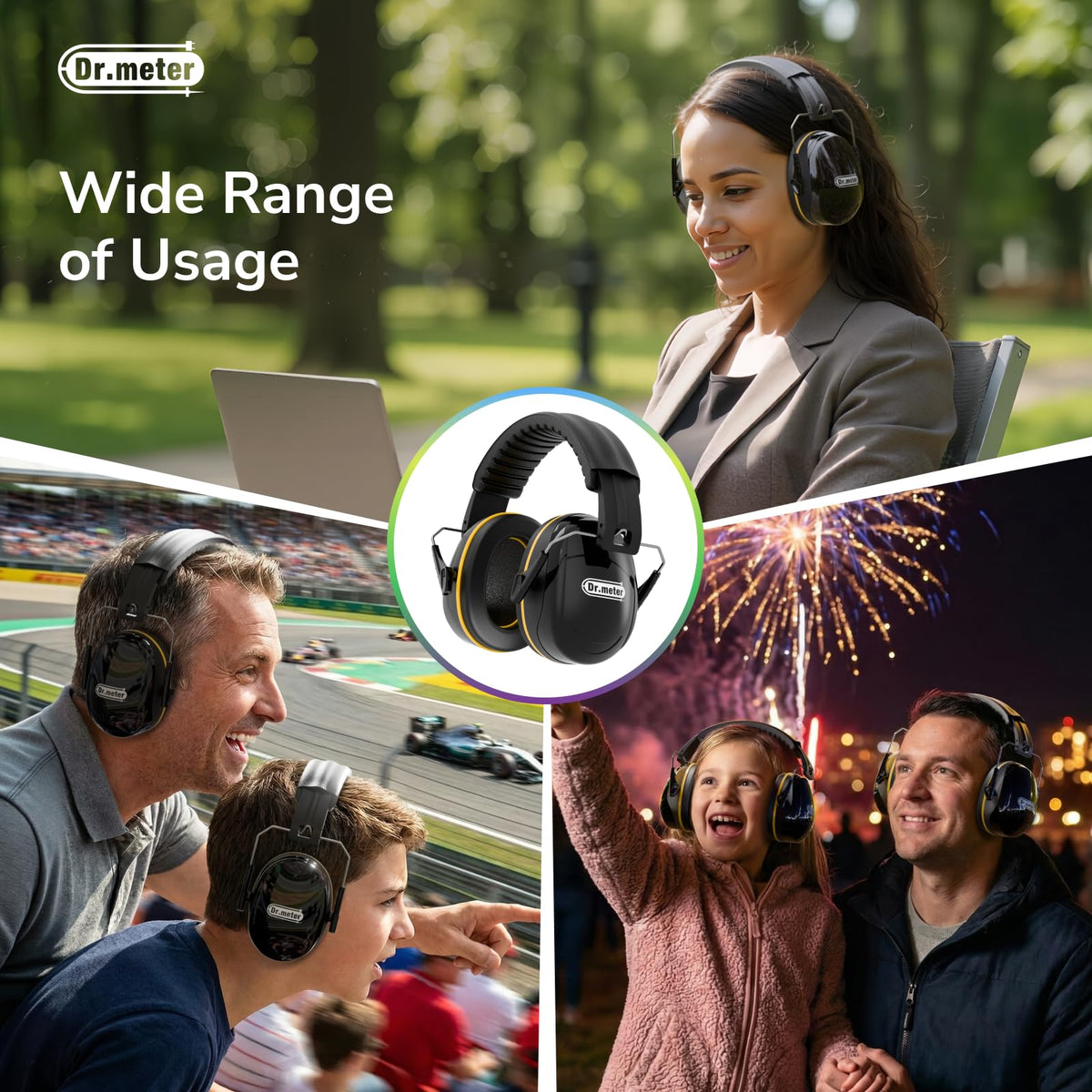 Dr.meter woodshop earmuffs protect ears during loud tool use.