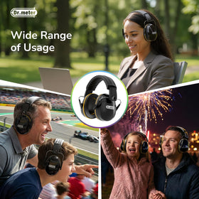 Dr.meter woodshop earmuffs protect ears during loud tool use.