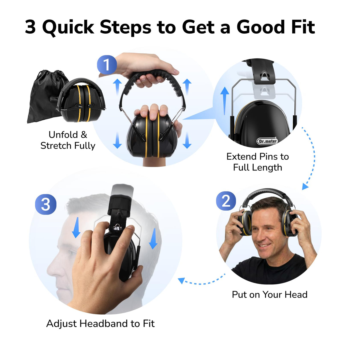 Dr.meter foldable earmuffs come with a protective pouch.