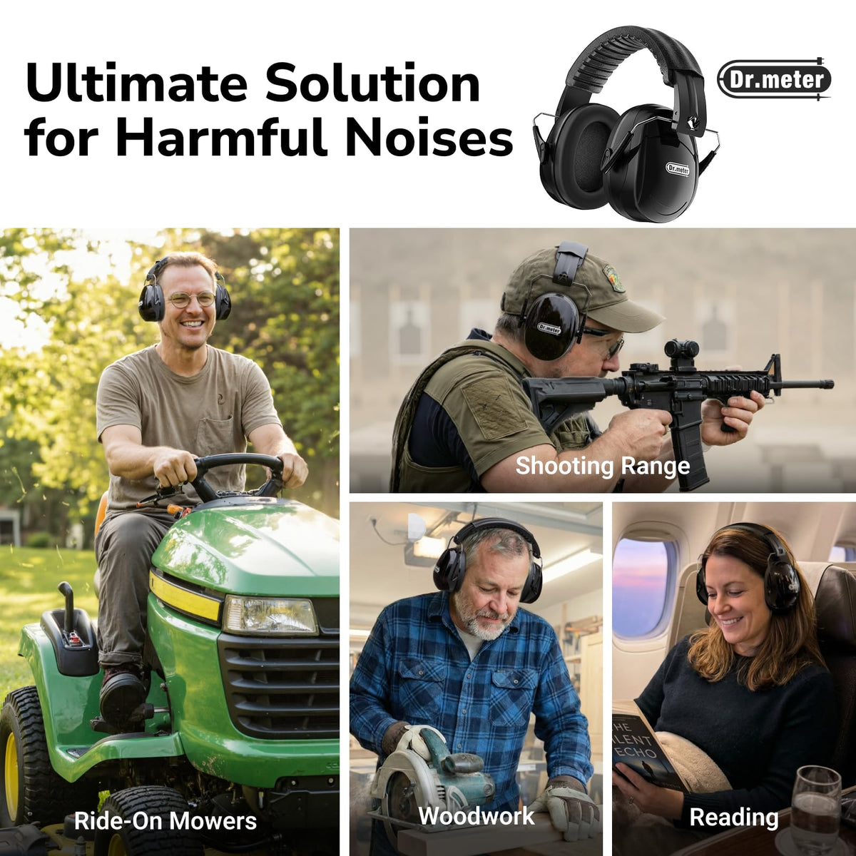 Dr.meter ear muffs PU leather padding for soft, secure comfort.