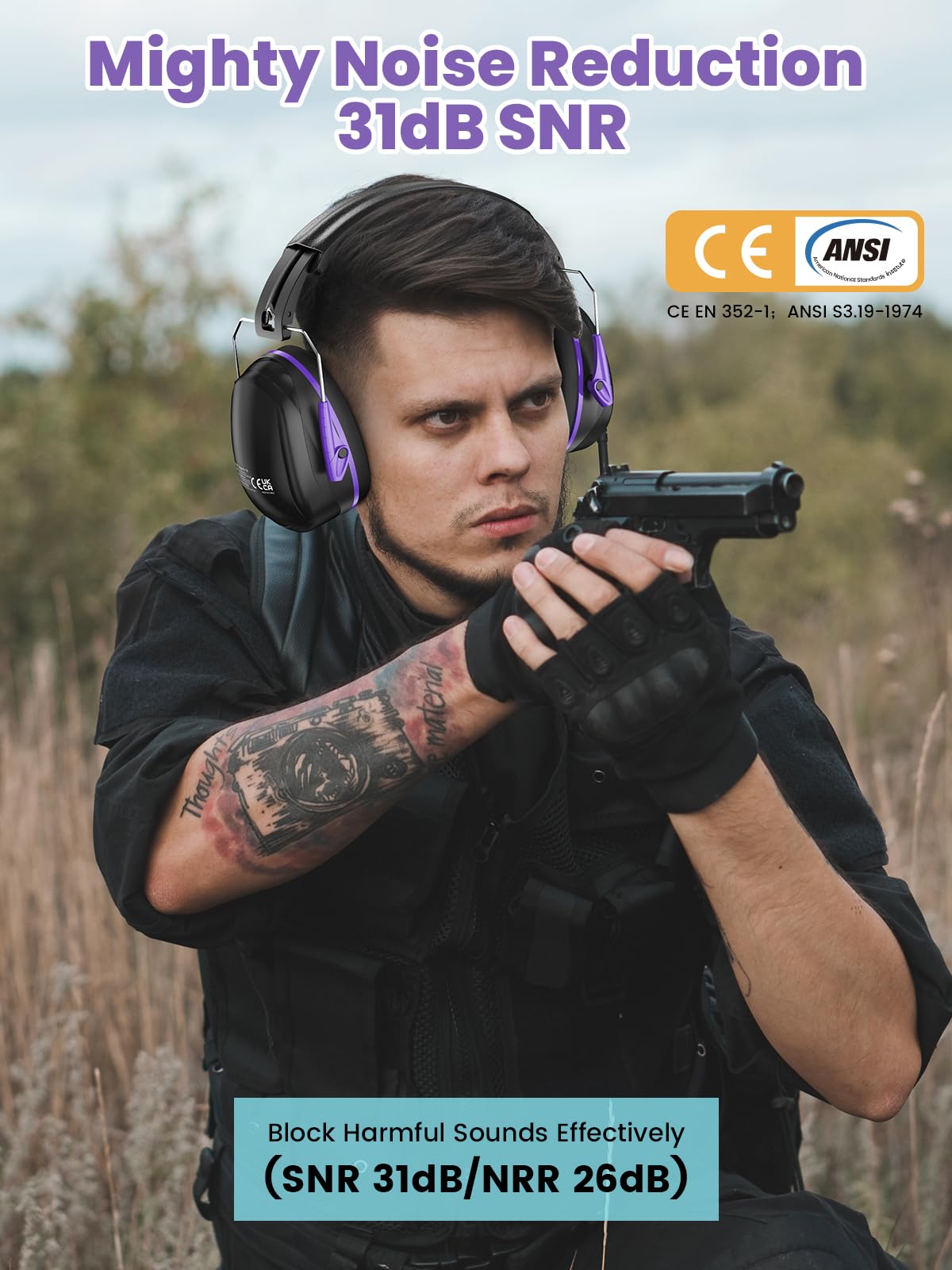 Dr.meter noise cancelling earmuff close-up highlighting memory foam comfort.