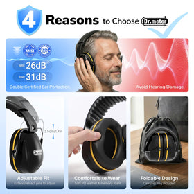 Dr.meter outdoor ear protection reduces noise during yard work.