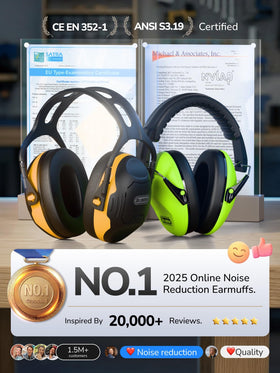 Dr.meter earmuffs ideal for lawn mowing and ranges.