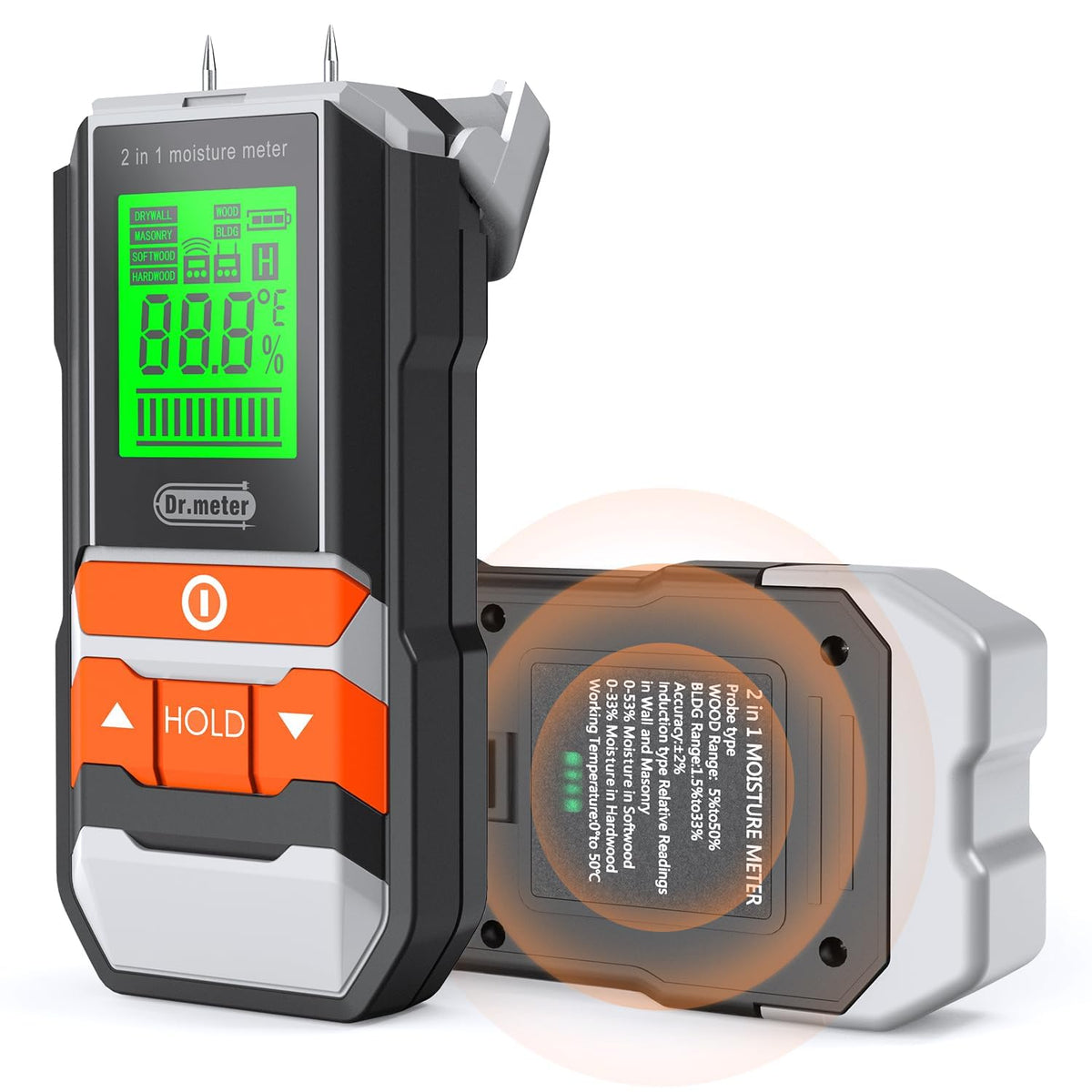 Dr.meter Wood Moisture Meter pinless scan offers non-invasive readings for quick surface checks.