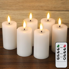DRomance flameless candle with 3D wick flickers warmly for safe dinners.