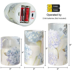 Frosted glass and 3D-wick glow simulate real wax candlelight