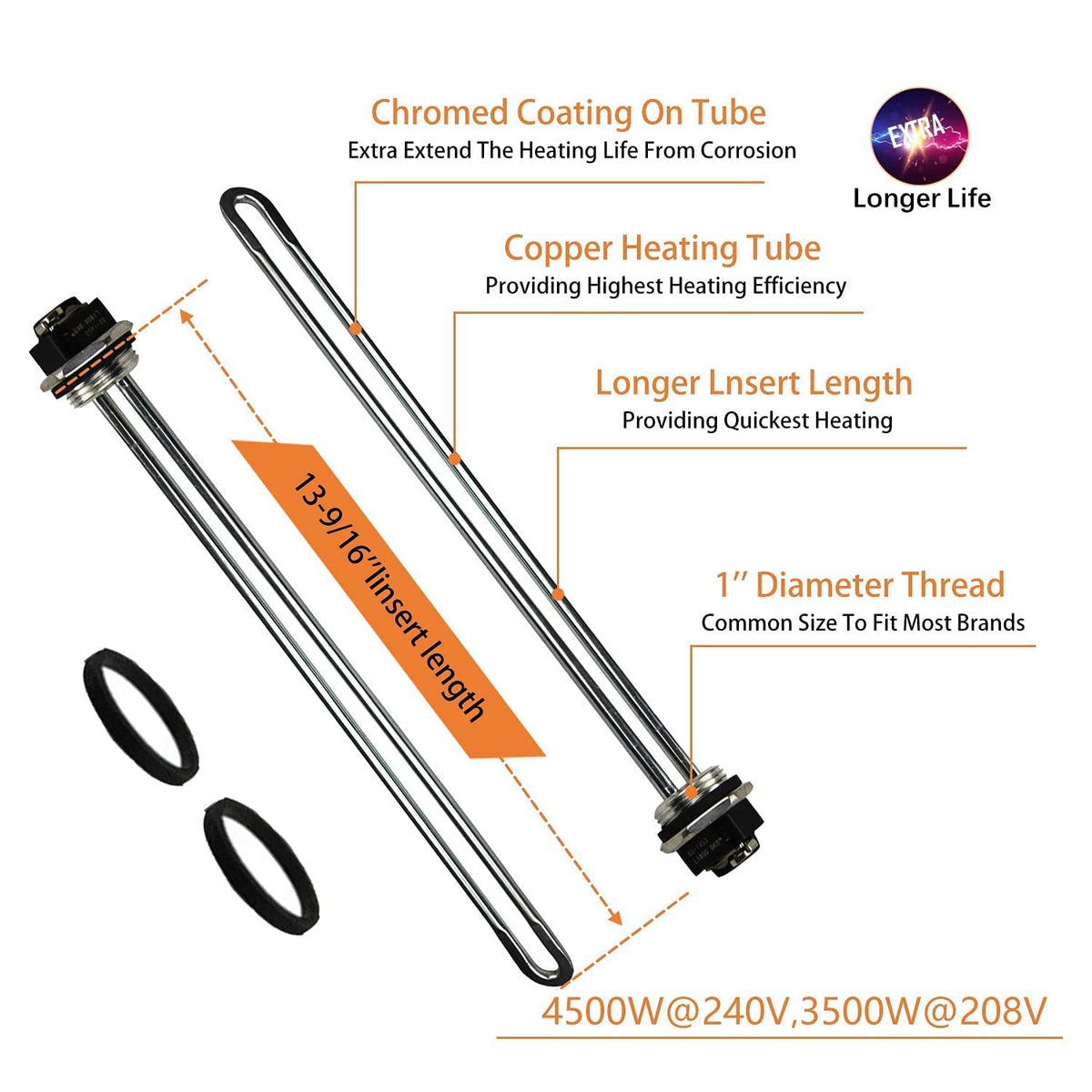 DROMIX EWH-02 element assembly shown for easy DIY replacement.