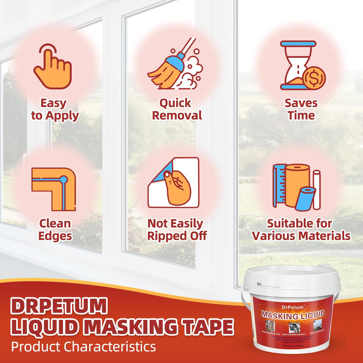 DrPetum masking liquid tape 1-quart kit with brush included for DIY projects
