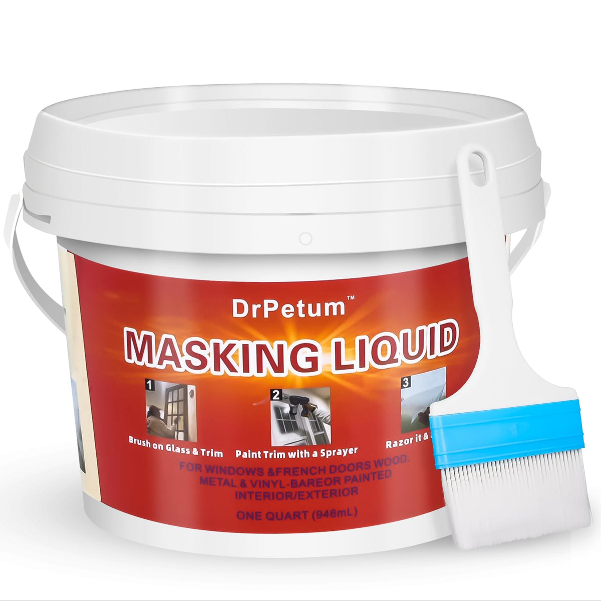 DrPetum Masking Liquid Tape bottle shown for easy priming and edge protection on glass