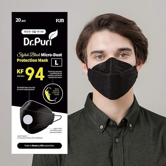 Dr.Puri KF94 mask with 3D ergonomic design hugs the face for secure fit.