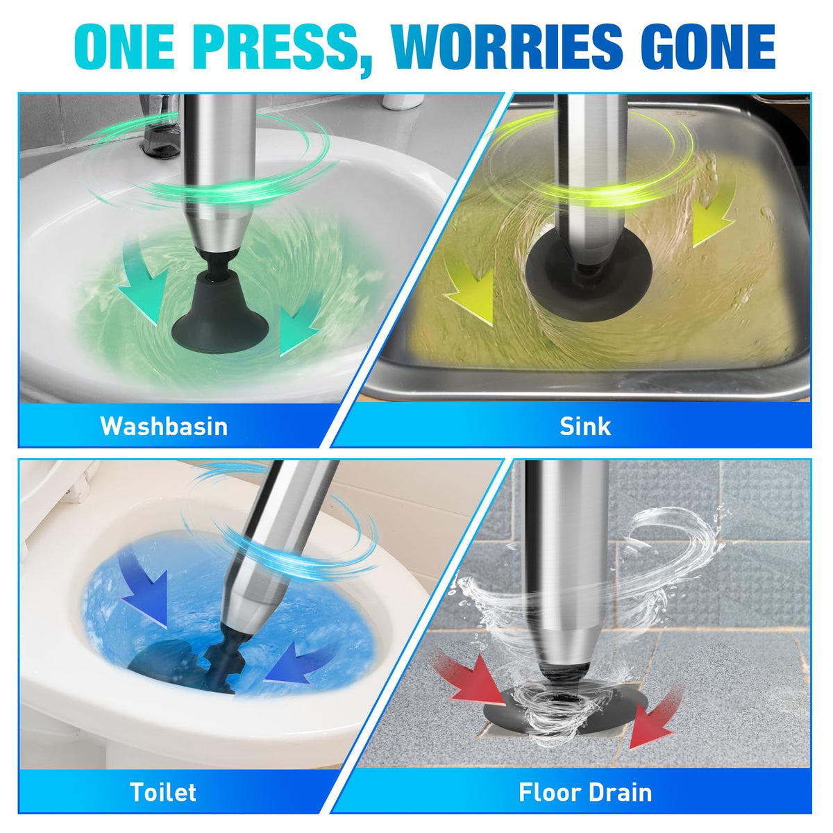 DrSnake air drain blaster gun shows real-time pressure to guide safe unclogging