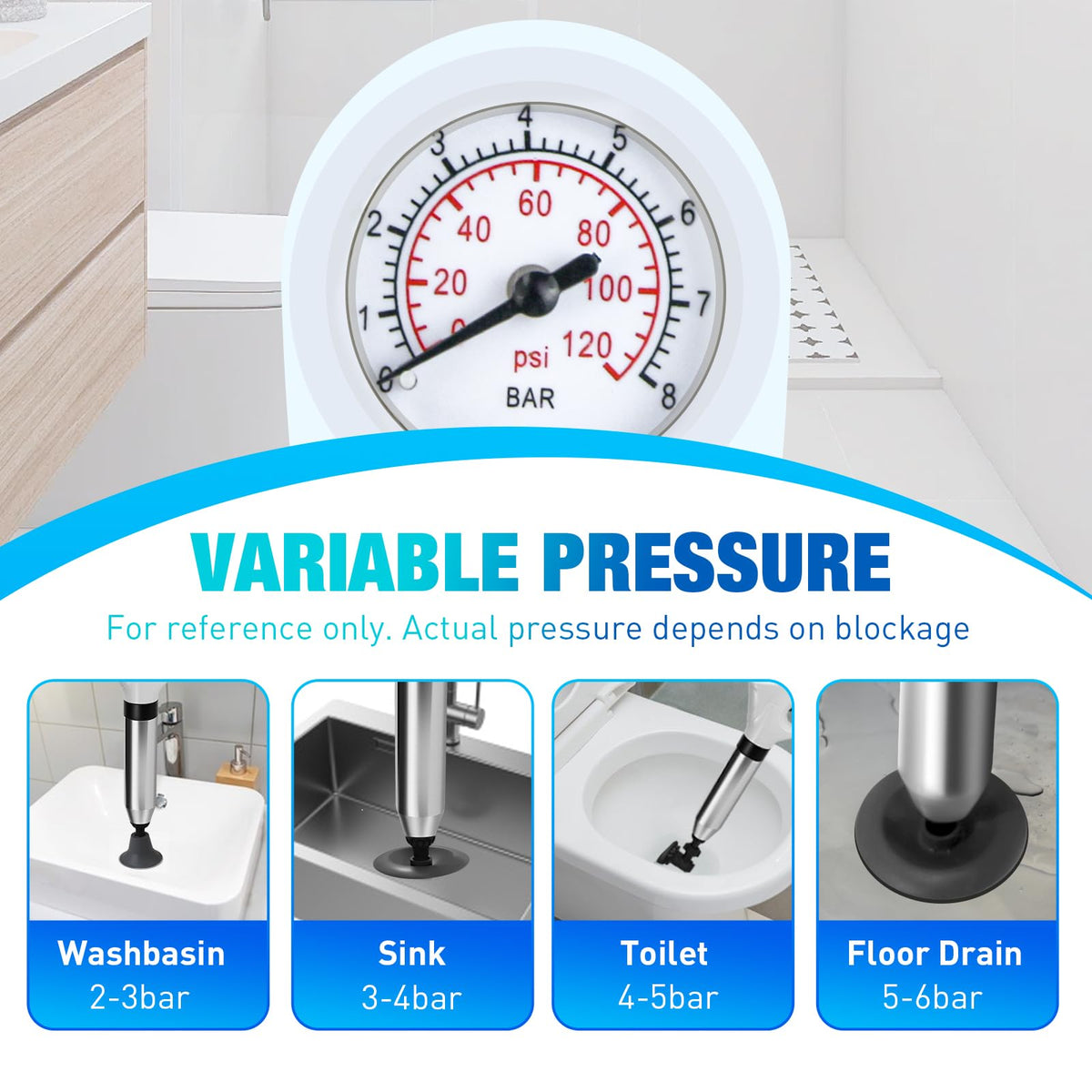 DrSnake stainless steel plunger with interchangeable heads for toilets, sinks, and floor drains