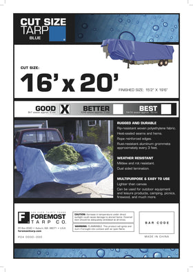 Dry Top economy tarp shows reinforced grommets and durable seams for secure setup.