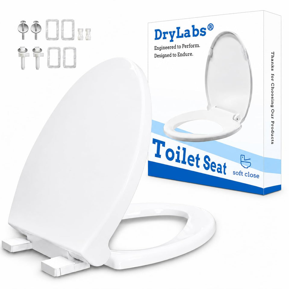 DryLabs elongated seat with closed lid for a calmer bathroom experience.
