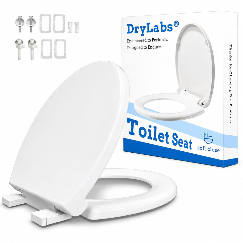 DryLabs round toilet seat 16.5 inch with soft close reduces nighttime noise