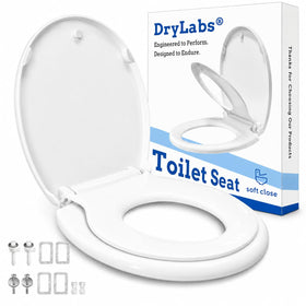 DryLabs round toilet seat with built-in toddler seat enables easy potty training access.