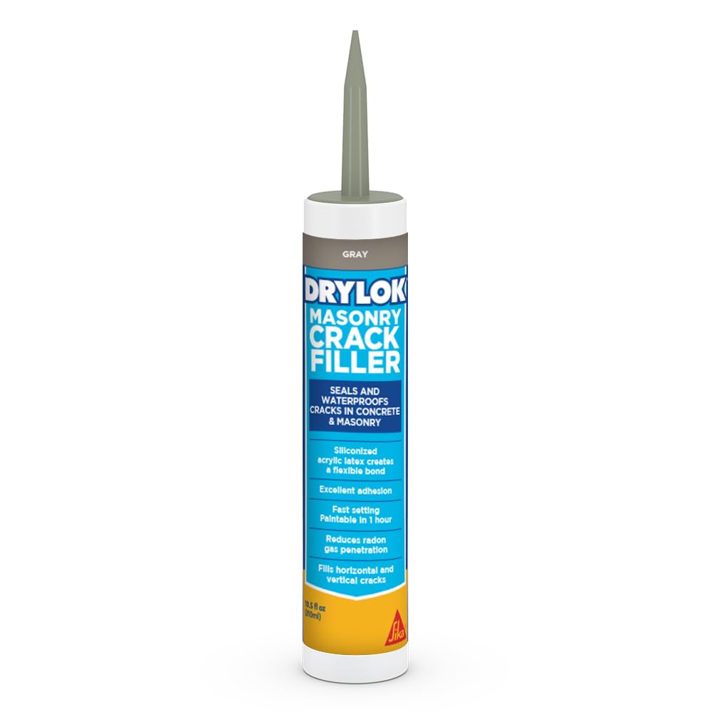 Drylok Masonry Crack Filler crack-filling on concrete for waterproofing.