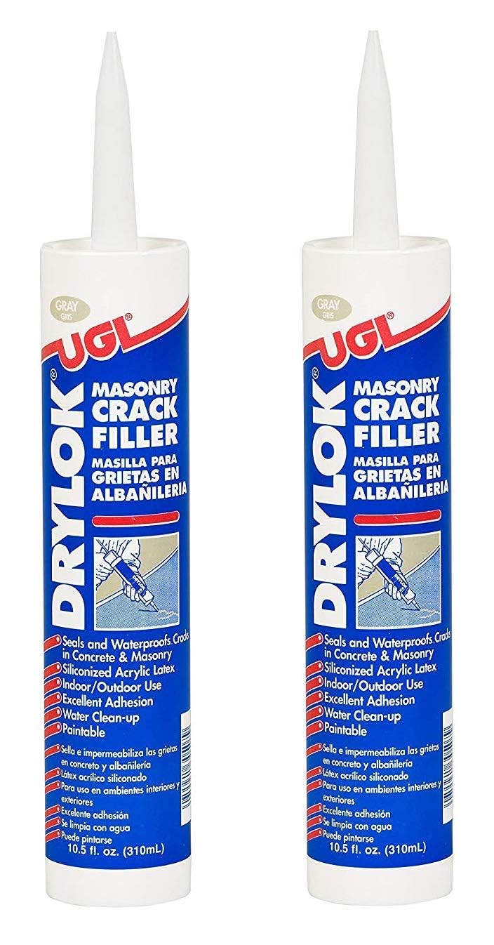 Drylok Masonry Crack Filler bottle sealing a concrete crack to prevent water intrusion