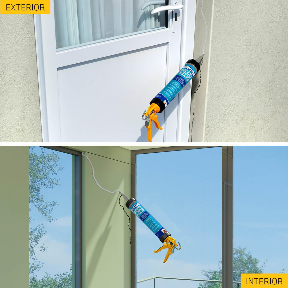 Drylok Masonry Crack Filler patches floor cracks for easy maintenance.