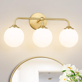 DSMJFU modern brushed gold 3-light vanity light over mirror for elegant ambience.