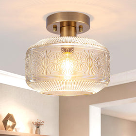 DSMJFU semi-flush brass glass shade brightens entryways with retro charm.