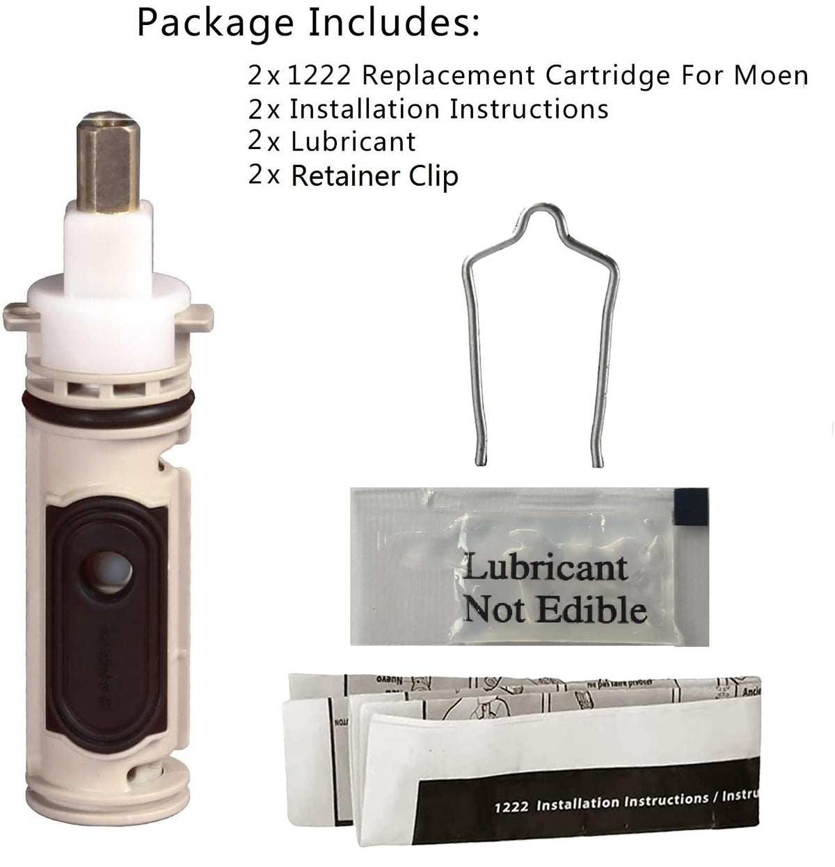 DSWJZDW Moen 1222 package contents with replacement cartridge and lubricant