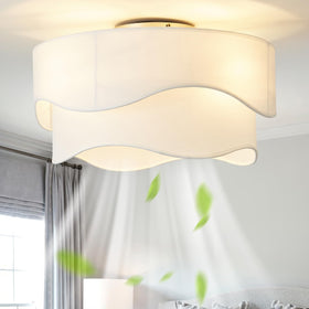 DSYBRI flush-mount fan with double-layer cover enhances modern bedroom ambiance.