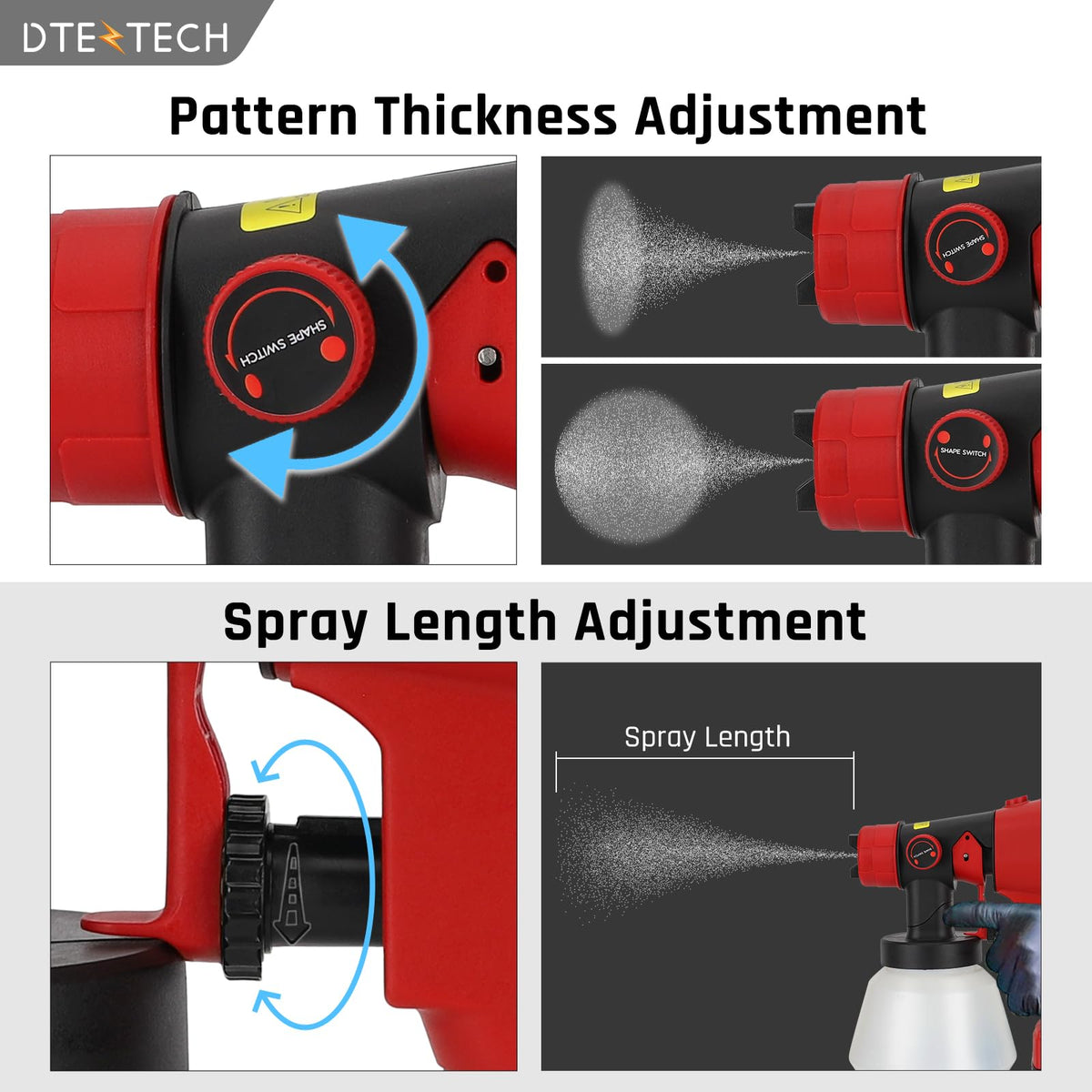 DTEZTECH spray pattern knob enables customizable coverage on furniture.