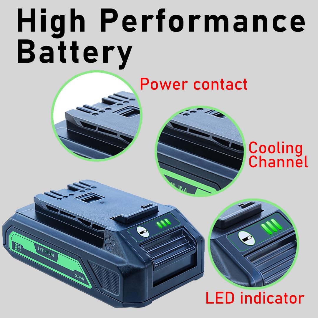 DTK 24V battery in use on tool demonstrates steady power delivery