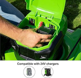 DTK 24V two-pack label confirms included batteries and warranty
