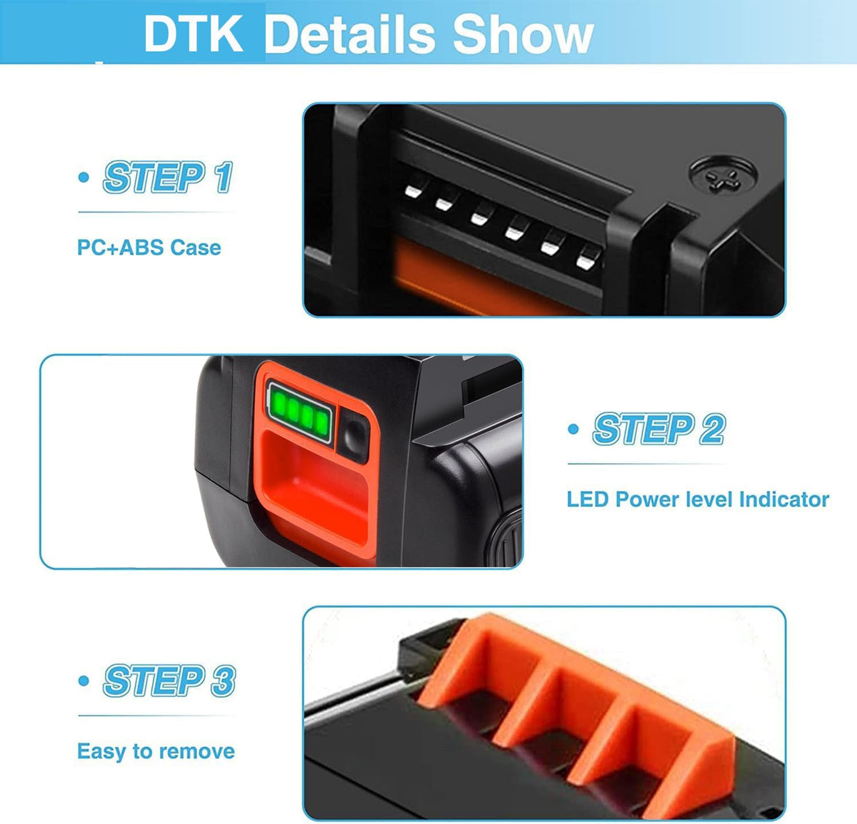 DTK replacement battery dual-pack offering extended runtime for DIY projects.
