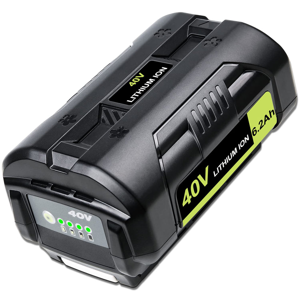 DTK 40V 6.2Ah battery pack on a workbench showing ample capacity