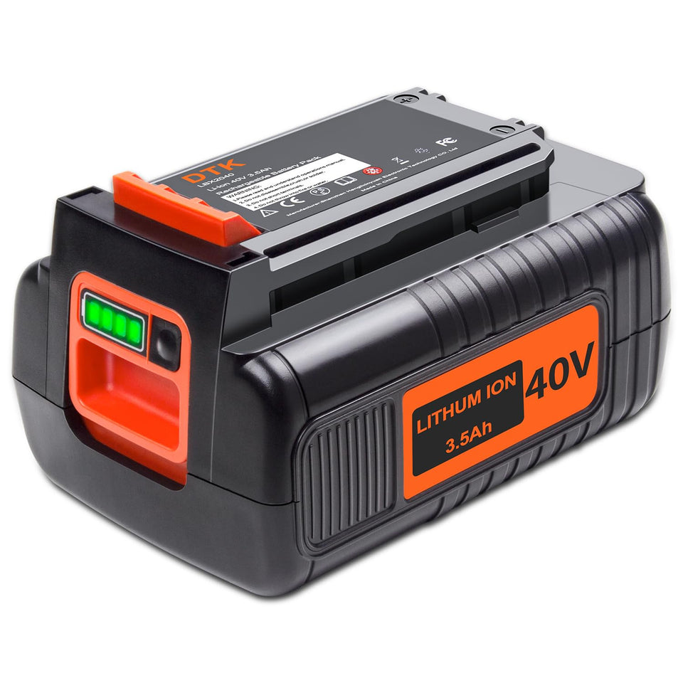 DTK 40V battery front view highlighting extended runtime potential.