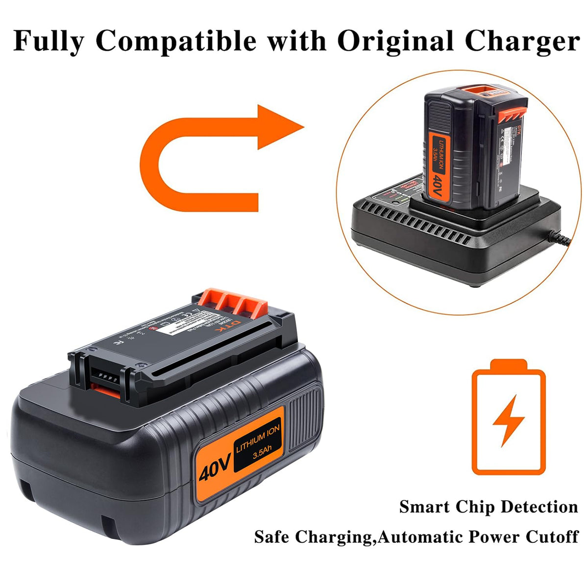 DTK 40V battery in use with cordless tools for efficiency.