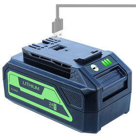 DTK 5.0Ah 24V battery front view for Greenworks tools, lightweight power.