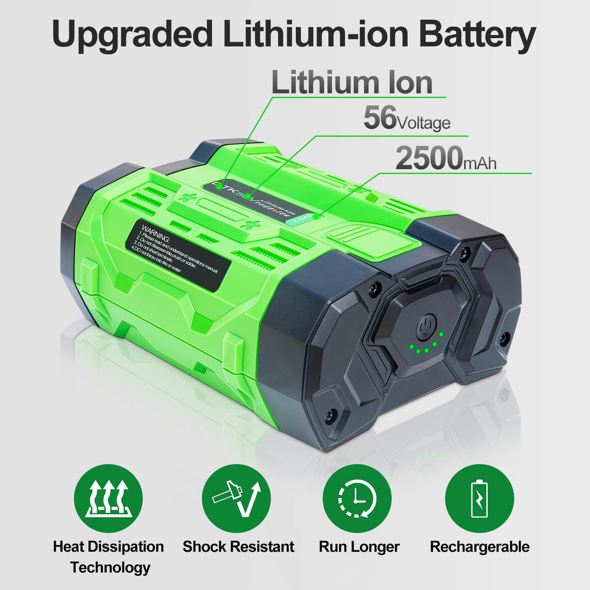 DTK 56V battery side view showing slim, portable design