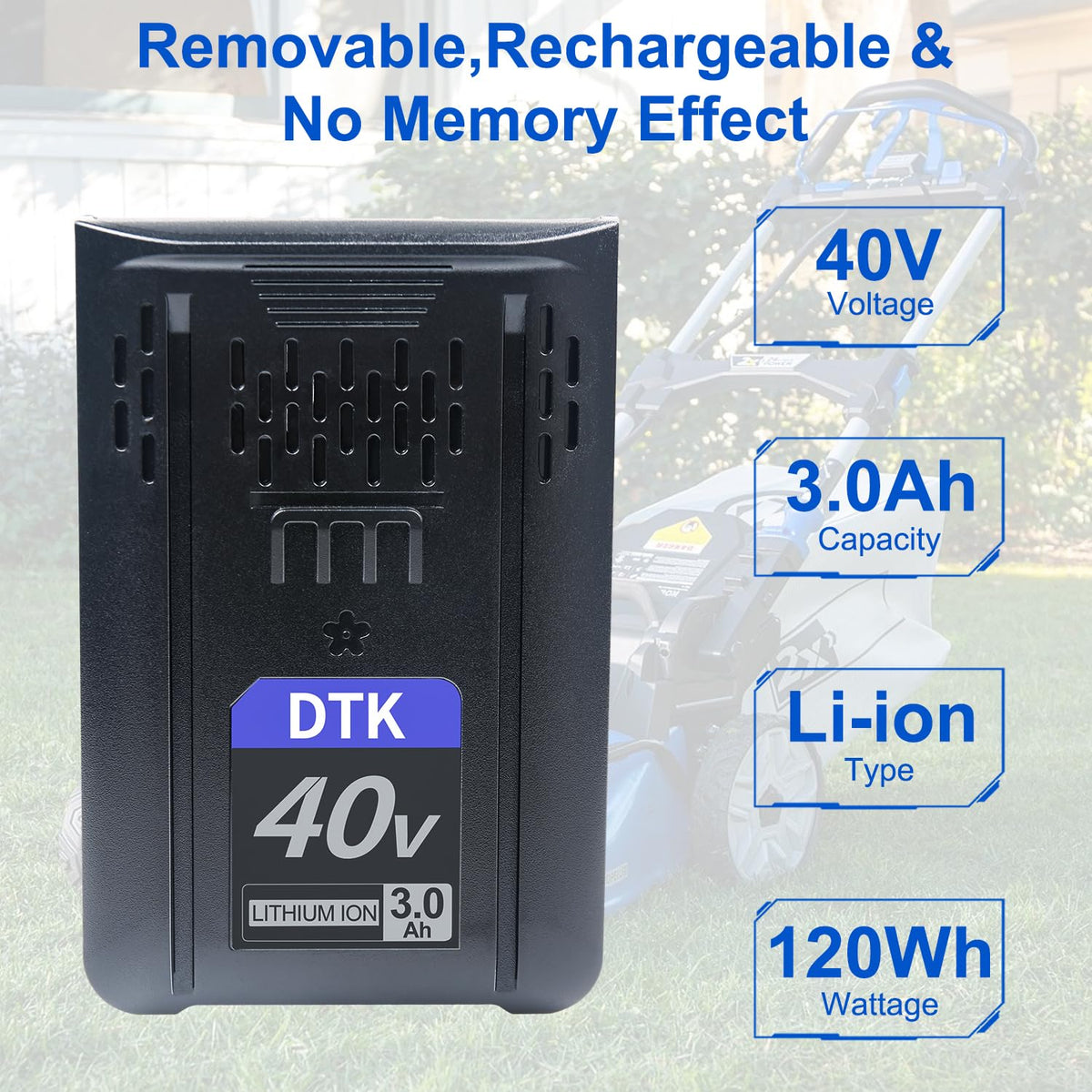 DTK 40V battery for KM-1640-06 designed for quick swaps during work.