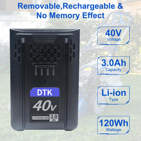DTK 40V battery for KM-1640-06 designed for quick swaps during work.