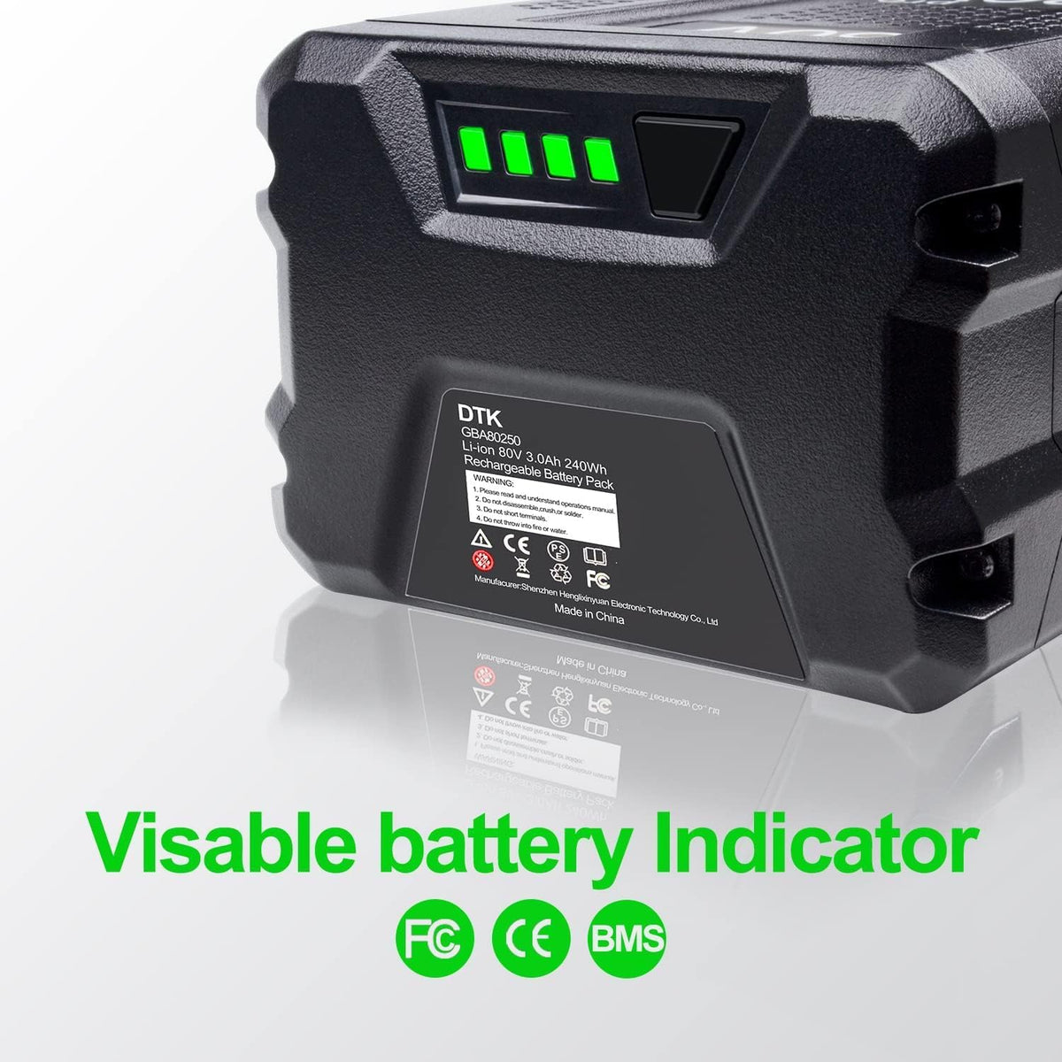 DTK compatibility chart showing Greenworks models GBA80200/80250/80400/80500