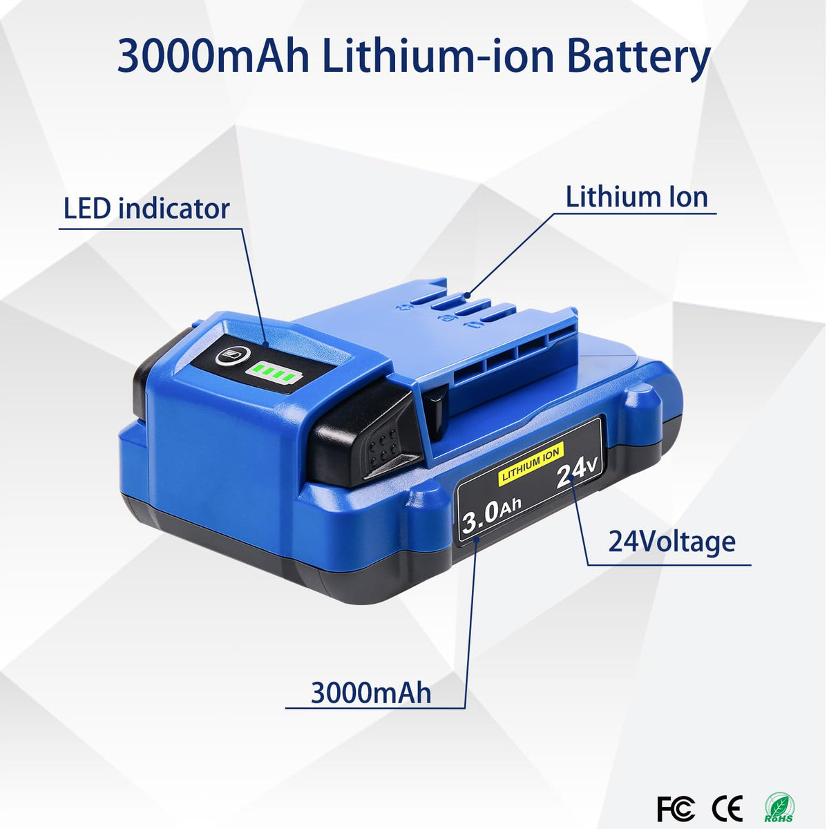 DTK battery shown compatible with Kobalt 24V tools KB624-03 and others.