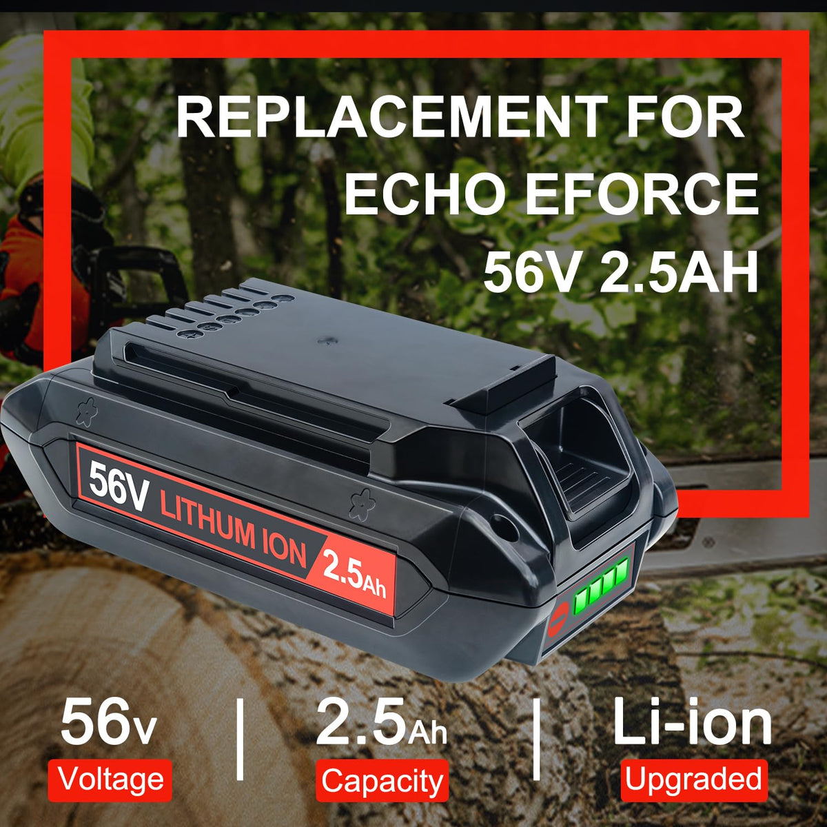 DTK 56V 2.5Ah battery front view with removable quick swap.