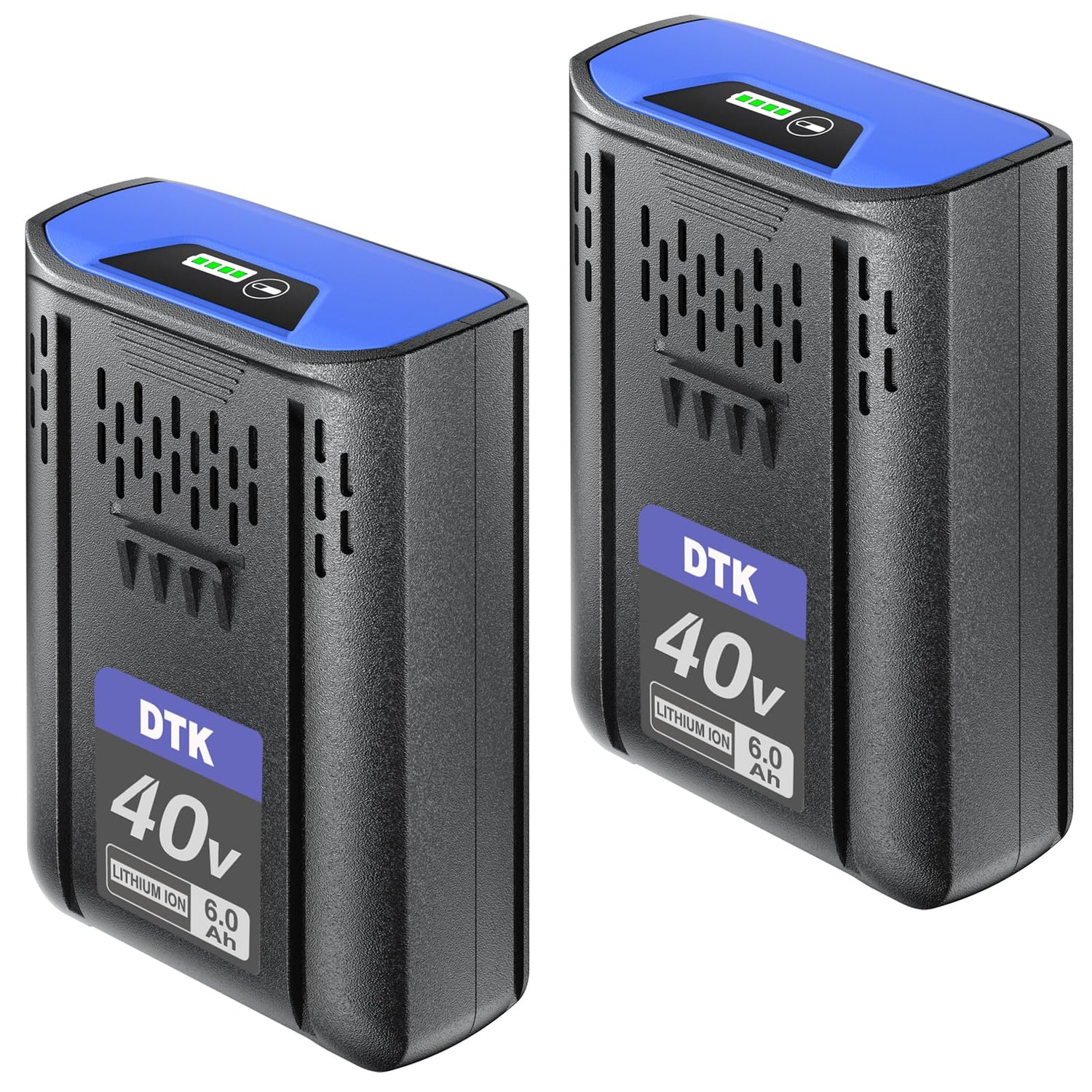 DTK Kobalt 40V battery front view highlighting 6000mAh capacity for longer runtime.