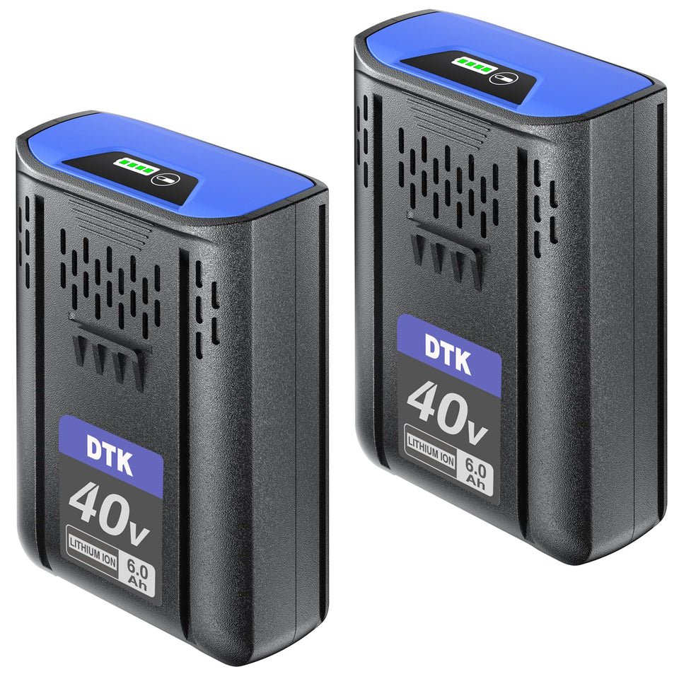 DTK Kobalt 40V battery front view highlighting 6000mAh capacity for longer runtime.